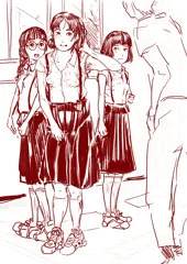 JS6ちゃん、久しぶりに制服を着たらインナーを着けてない事を指摘され、適当にあしらったら怒られて、下着検査が始まり、ぱんつが白じゃないのと、アニメ柄だった事をみんなの前でバラされ