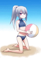 水着でポニテな狼女