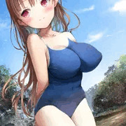 夏の日の川遊びでの妹のスク水