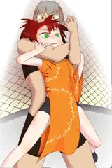 締めあげられもがく格闘チャイナ娘