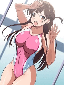 水原千鶴をピンク競泳水着でうしろから・・・