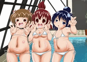 某プールに招待された丸井家三姉妹
