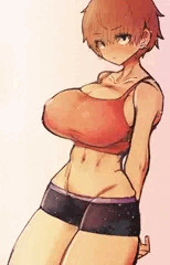 ショートボーイッシュ三白眼着衣巨乳スパッツ