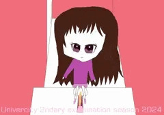 試験前に小便する少女