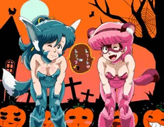２０２２ハロウィン赤いタヌキと緑のキツネ
