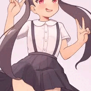 あなたを見つめる吊りスカート少女