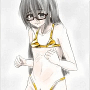お題箱から【陰毛モサモサでド陰キャガリガリ女の金ビキニを描いてください！！！】