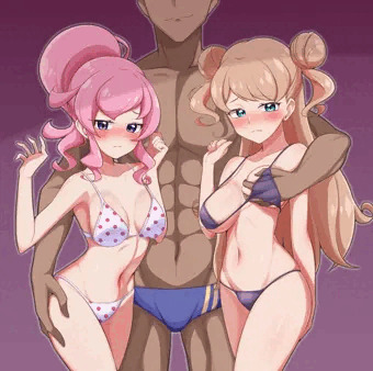 ビキニの桃山さんと金森さんに挟まれる絵