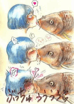 魚とチューする絵