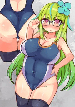 デカキミドリさんの競泳水着でアナニー+見せつけ排泄