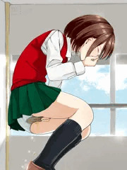 廊下で我慢できず…
