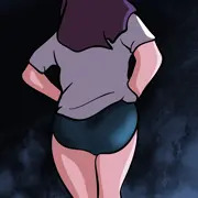夜道を走る夢子（後ろ）