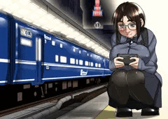 夜遅くまで待って夜行列車が撮れたことにご満悦の鉄JK